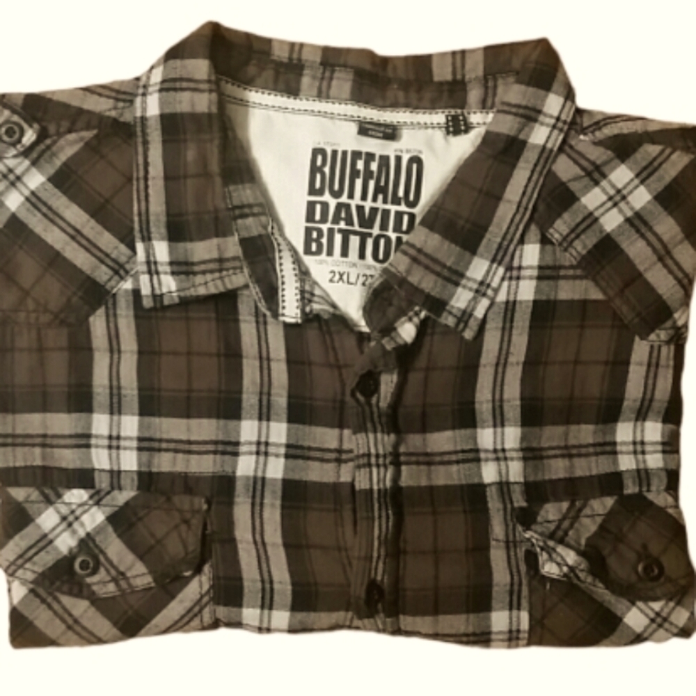 Buffalo David Bitton Mens Brown Plaid Flannel Buttondown Shirt Size 2XL‎